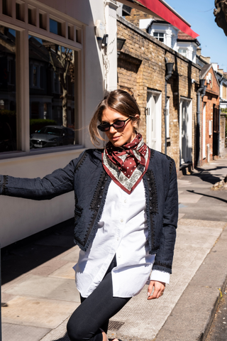 Polka Dot Paisley Border Scarf – Wine Red