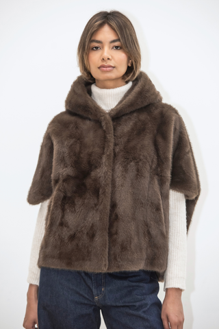 Leonie Faux Fur Cape - Brown