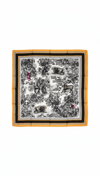Large Border Mural Scarf - Black/Orange