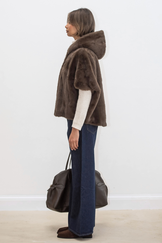 Leonie Faux Fur Cape - Brown
