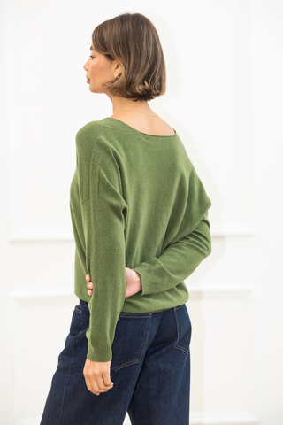 Camilla V neck Jumper - Olive Green
