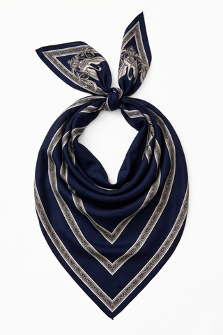 Chevron Border Scarf - Navy