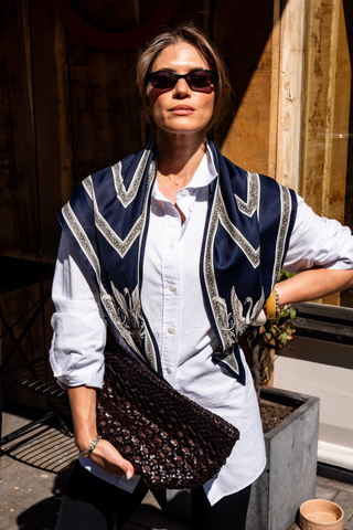 Chevron Border Scarf - Navy