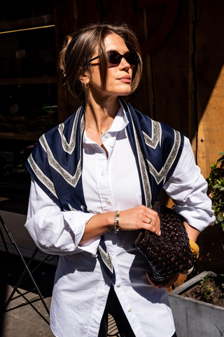 Chevron Border Scarf - Navy