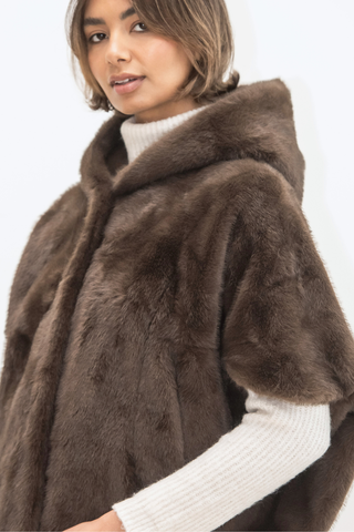 Leonie Faux Fur Cape - Brown