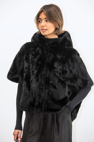 Leonie Faux Fur Cape - Black