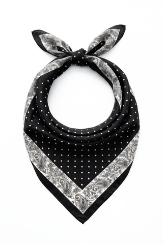 Polka Dot Paisley Border Scarf – Black