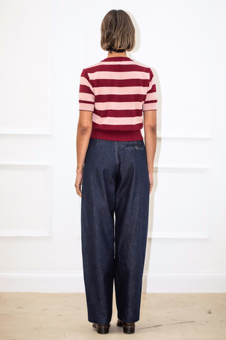 Greta Stripe Cardigan - Burgundy/Soft Pink