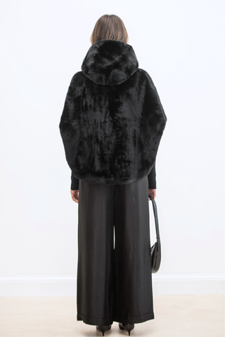 Leonie Faux Fur Cape - Black