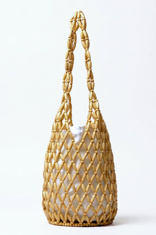 Pia Wooden Beaded Bag - Beige