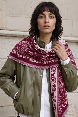 Large Triangle Paisley Scarf - Red