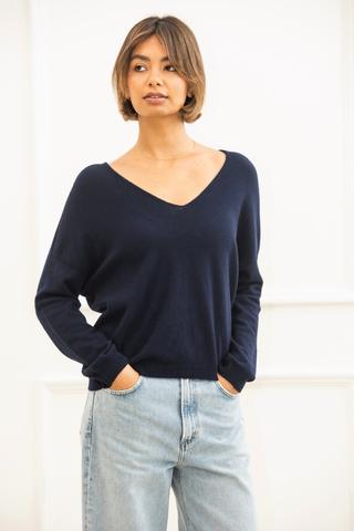 Camilla V neck Jumper - Navy