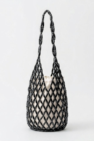 Pia Wooden Beaded Bag - Black