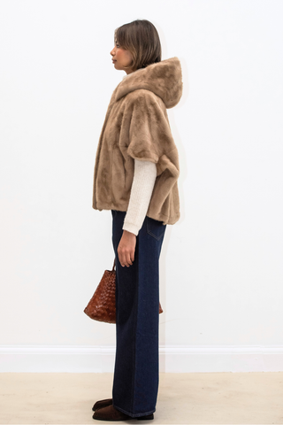 Leonie Faux Fur Cape - Taupe