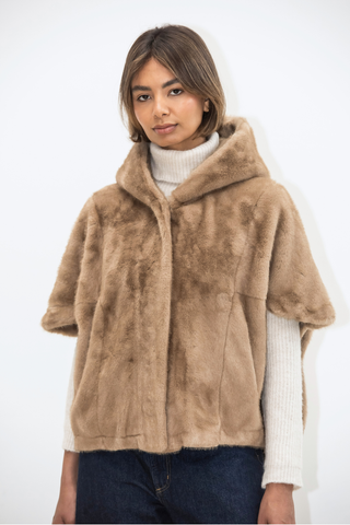 Leonie Faux Fur Cape - Taupe