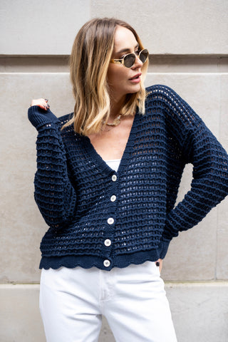Gia Crochet Cardigan - Navy