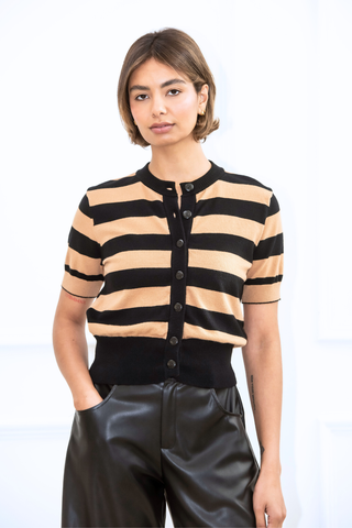 Greta Stripe Cardigan - Black/Light Brown