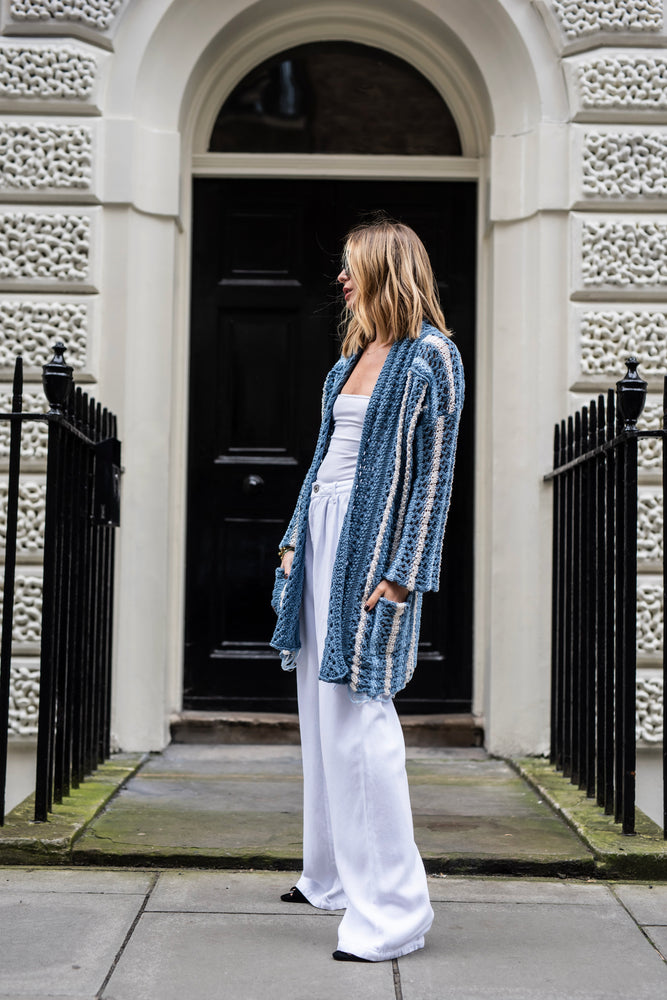 Sicily Loose Crochet Cardi - Blue Stripe