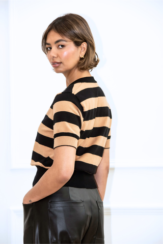Greta Stripe Cardigan - Black/Light Brown