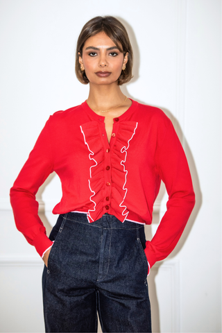 Gianna Frill Cardigan - Red
