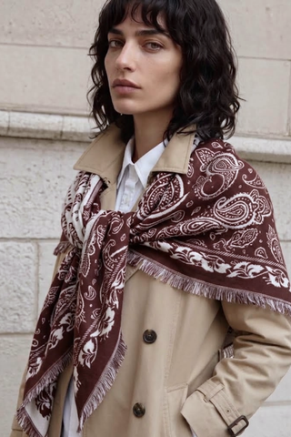 Large Triangle Paisley Scarf - Brown