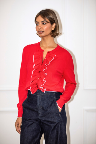Gianna Frill Cardigan - Red