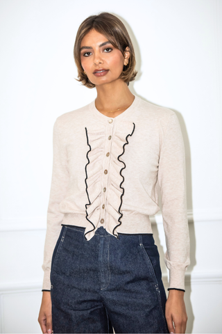 Gianna Frill Cardigan - Beige Melange