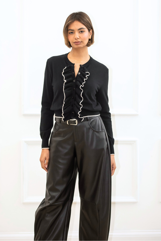 Gianna Frill Cardigan - Black