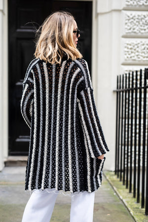 Sicily Loose Crochet Cardi - Black Stripe