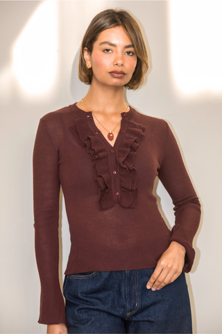 Gracie Frill Top - Burgundy