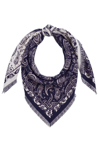 Large Triangle Paisley Scarf - Navy