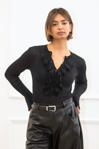 Gracie Frill Top - Black