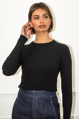 Gabby Ribbed Top - Black