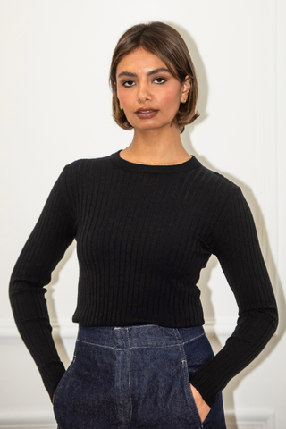 Gabby Ribbed Top - Black