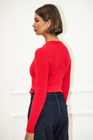 Gabby Ribbed Top - Red