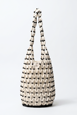 Pia Wooden Beaded Bag - White/Black