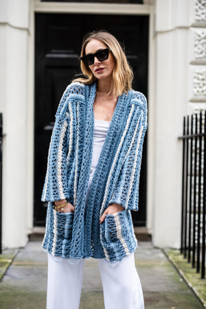 Sicily Loose Crochet Cardi - Blue Stripe