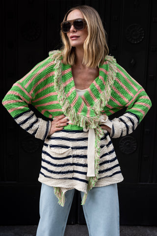Capri Cardigan - Green Stripe
