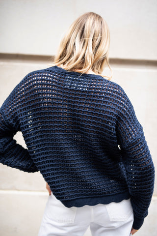 Gia Crochet Cardigan - Navy