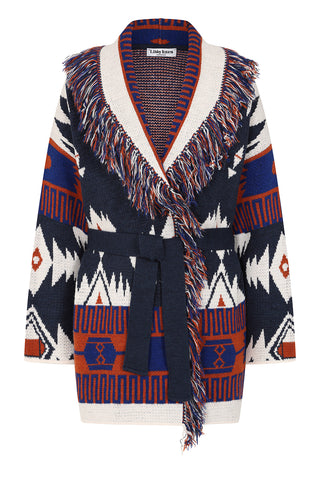 Astrid Cardigan - Blue/Tan Mix