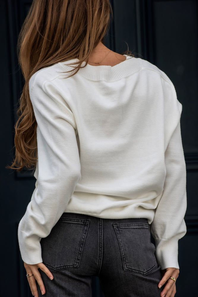 Charlie V Neck Jumper - Winter White