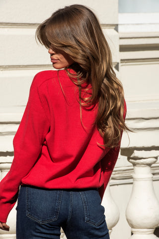 Charlie V Neck Jumper - Red