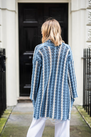 Sicily Loose Crochet Cardi - Blue Stripe