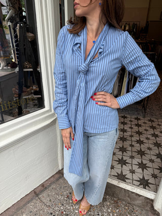 Lily Stripe Bow Shirt - Blue