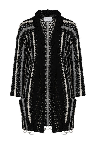 Sicily Loose Crochet Cardi - Black Stripe