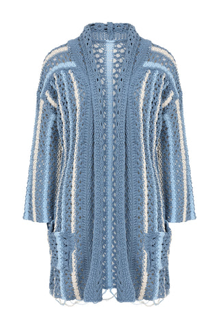 Sicily Loose Crochet Cardi - Blue Stripe