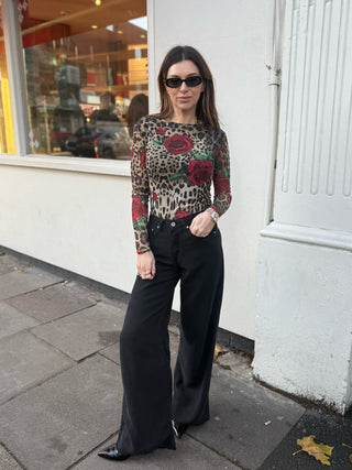 Zoe Mesh Top - Leopard/Rose Print