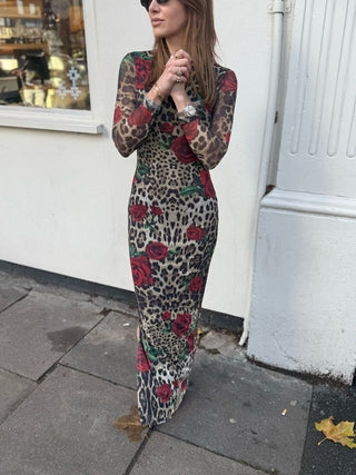 Cici Mesh Dress - Leopard/Rose Print