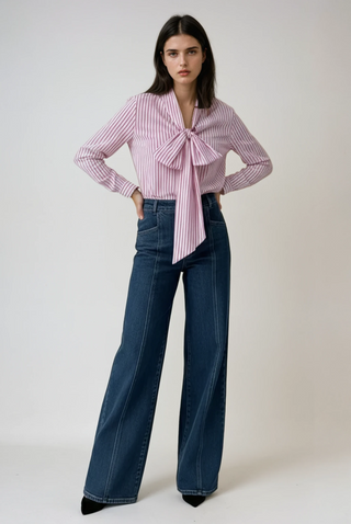 Lily Stripe Bow Shirt - Pink