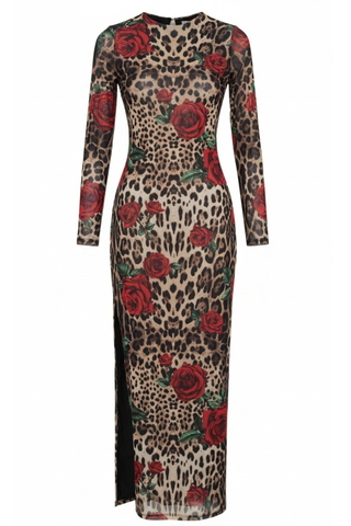 Cici Mesh Dress - Leopard/Rose Print